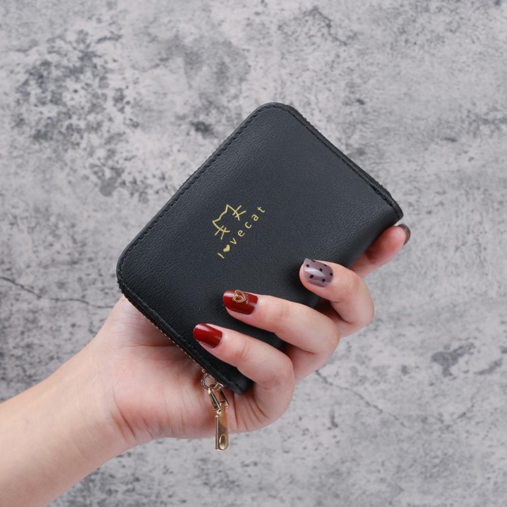 Portable Pu Leather Short Wallet Zipper Closure Cute Style Women Card Holder Simple Design Large Capacity Coin Purse For Women