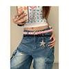 Sweet Cool Y2k Pink Polka Dot Niche Spicy Girl Style Paired with Jeans and Belt