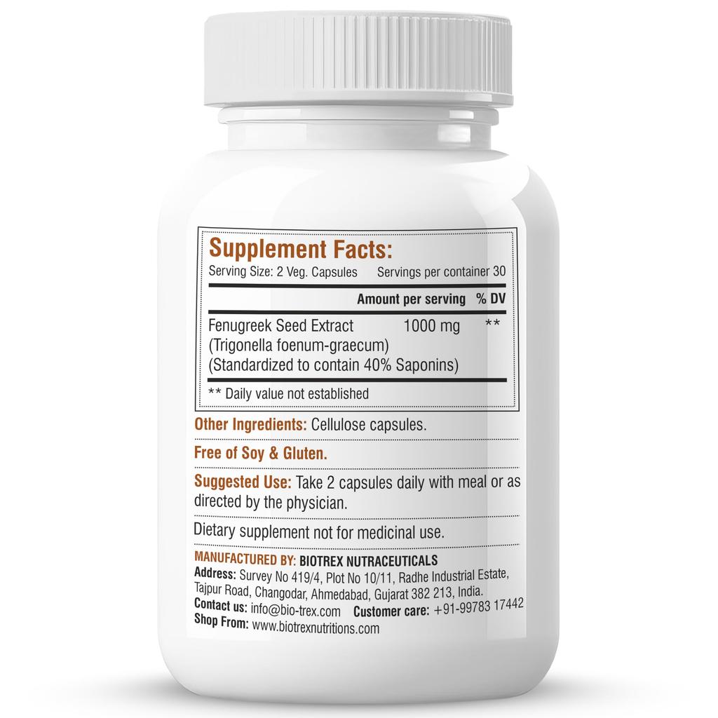 Biotrex Fenugreek - 1000mg (60 Capsules) - Pack of 2, Improves Cholesterol Levels