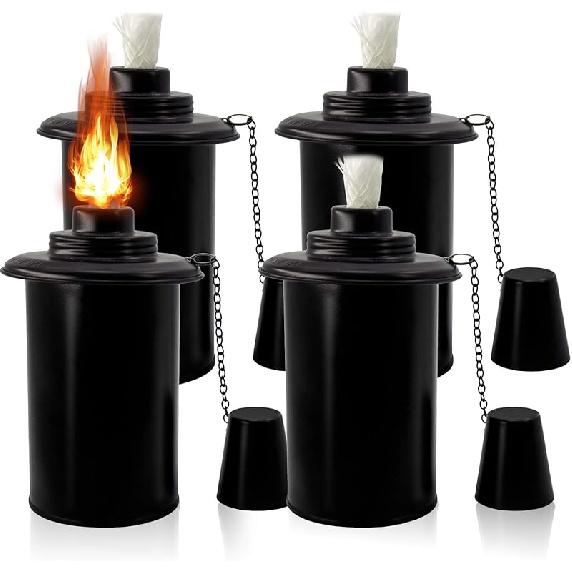 16oz Torch Canisters, 4 Packs Replacement Torch Refillable Canisters with Wicks and Caps, Metal Decorative Tabletop Lantern for Garden,Patio 12oz-4pcs