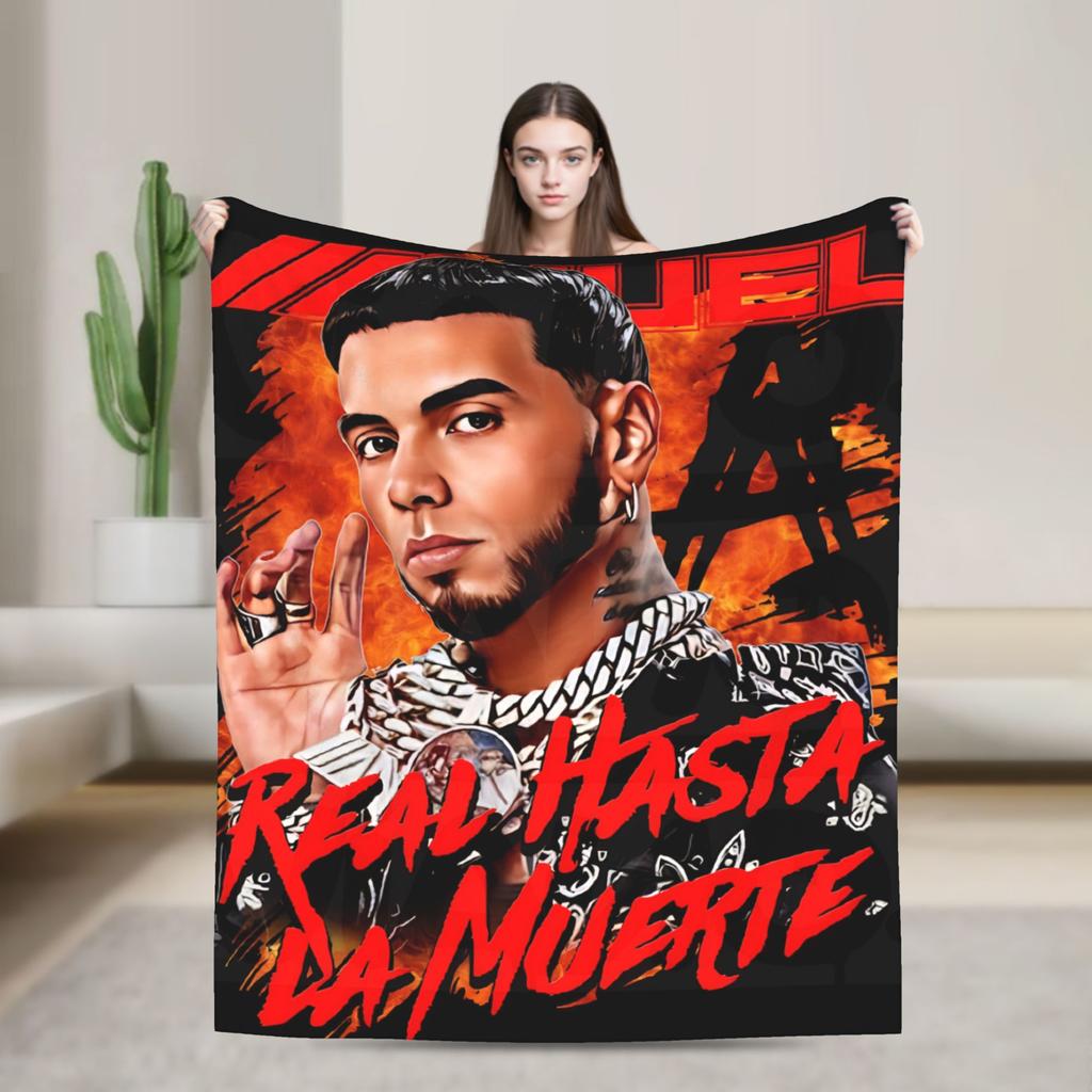 Rappare Anuel AA tryckt filt Picknick Flanellpläd för soffa säng Mjuk Anpassad DIY Kvalitet Sängöverkast Presentidé