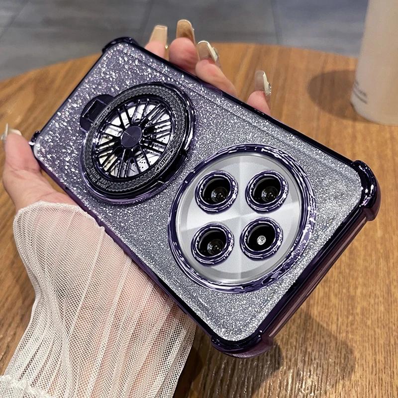 Capa Redmi14C Galvanizada com Glitter e Suporte Giratório com Giroscópio Para Xiaomi Redmi 14C 13 13C Note 12 12C 9 9C 10 10A 10C Capa Traseira de Luxo com Suporte
