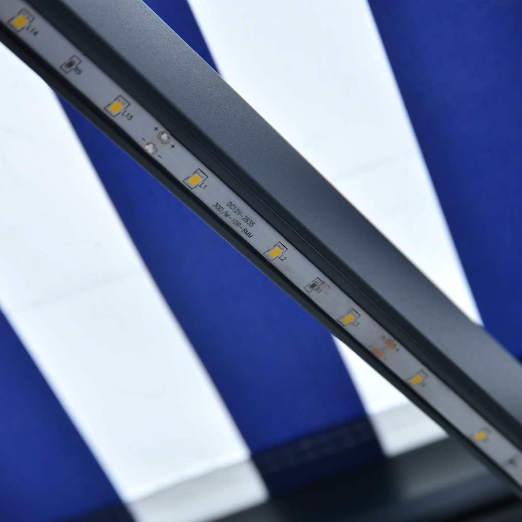 Manual Retractable Awning with LED Lighting 300 x 250 cm Blue & White