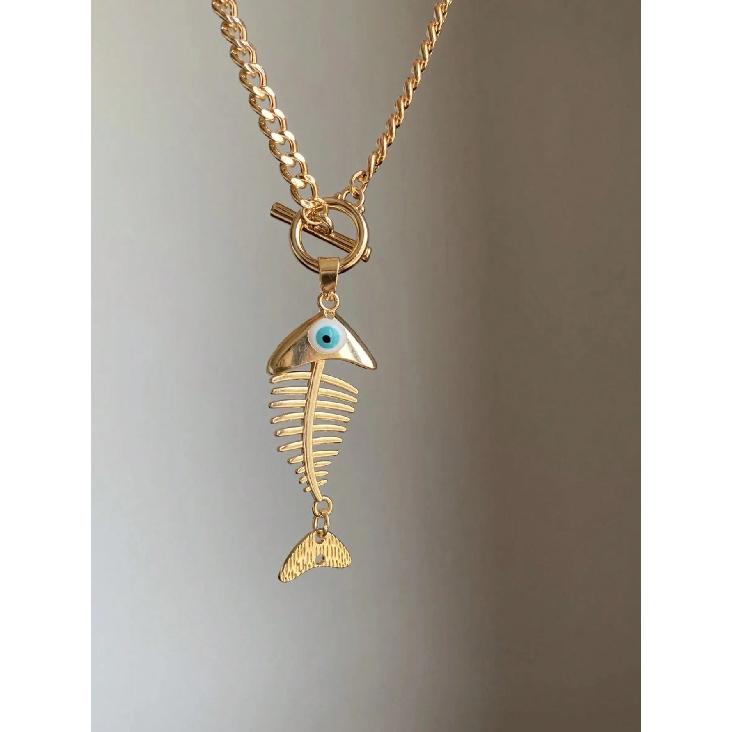 Hip Hop Ins Style Fish Bone Pendant Necklace Women Summer Wearing Niche Fashion Jewelry Holiday