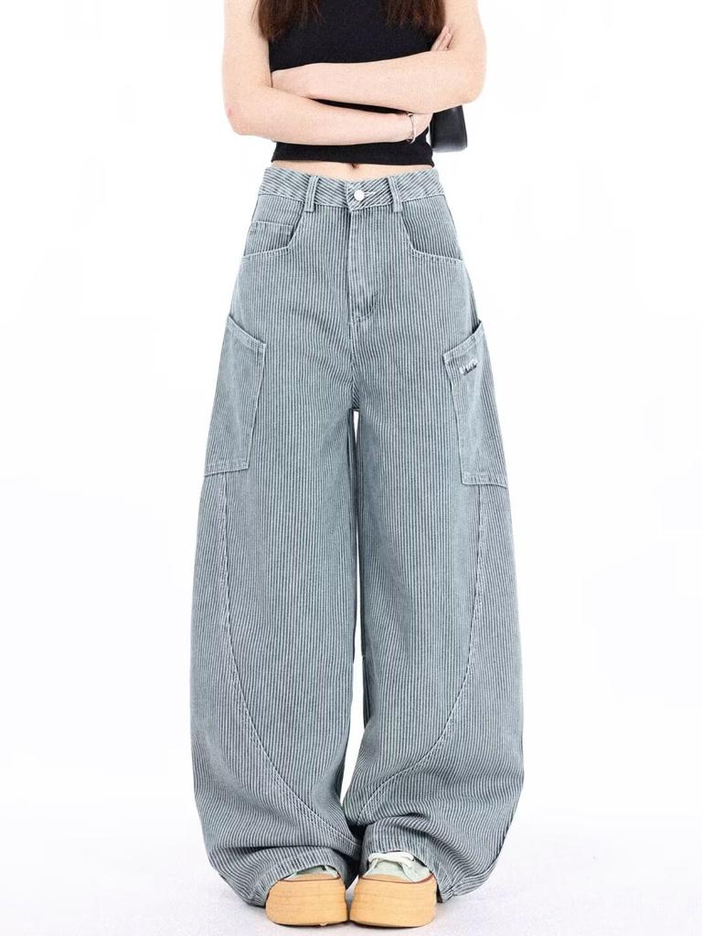 Unisex High Waist Barrel Jeans Loose Fit Streetwear Wide Leg Jeans Vintage American Zip Fly Stretch Denim Trousers