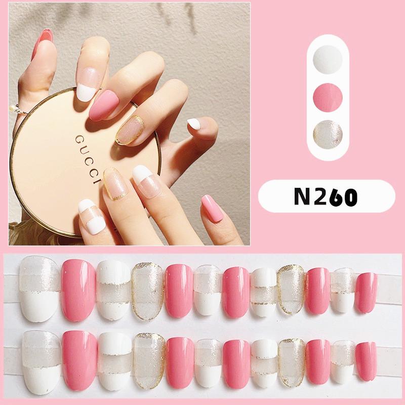 

Французский розовый и белый минималистичный полый набор накладных ногтей - Сладкий маникюрный набор