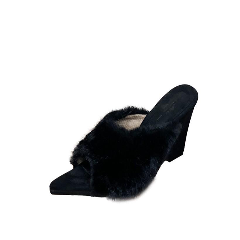 High heels leopard print retro fluffy slippers women's outerwear 2025 autumn versatile skirt fairy style one-word drag