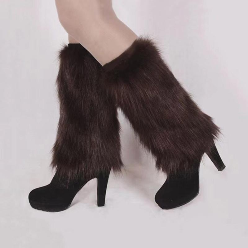 Women's Fuzzy Faux Furs Leg Warmers Furs Heels Long Boots Cuffs Cover One Pair Carnivals Boot Cover Y2K JK Uniform Socks