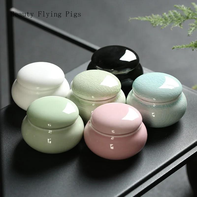 4pcs/lot Ceramic Mini Tea Cans Sealed Cans of Fragrant Powder Ceramic Pill Cans Pearl Powder Portable Travel Storage Tank