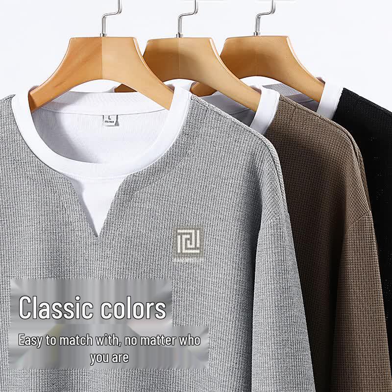 JEANSWEST LIFE Men's Waffle Knit Long Sleeve T-Shirt
