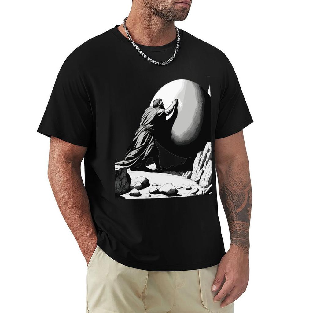 man pushes stone on the mountain TShirt new edition quickdrying Louboutins funny t shirts for men