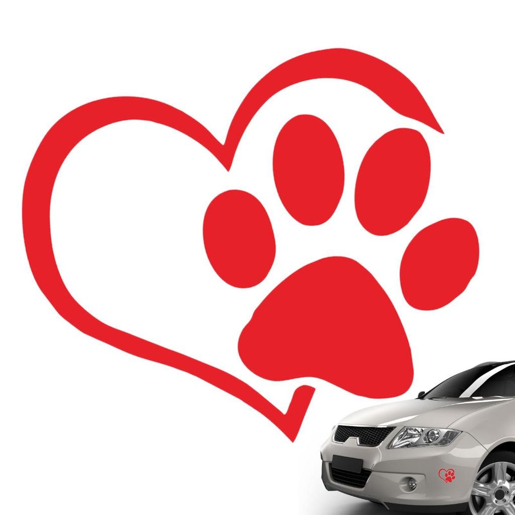 Car Heart Decal, Auto Waterproof Dog Paw Decoration, Reflective Love Paw Print Car Sticker,