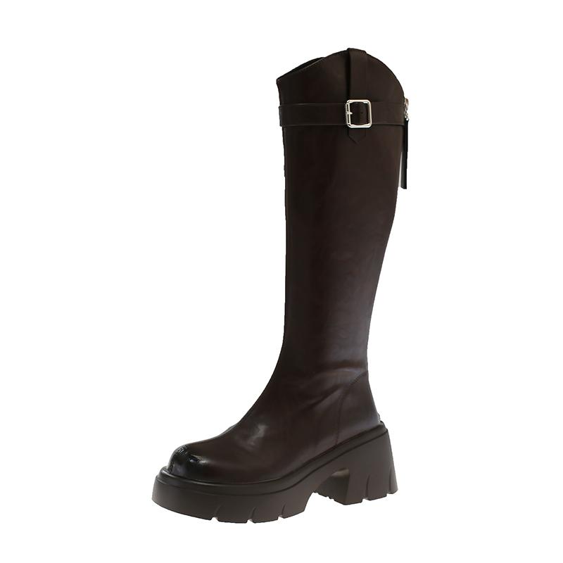 

Platform Long-leg Boots for Women Over The Knee 2026 Autumn and Winter New British Style Versatile Small Tall Knight Boots 40 коричневий