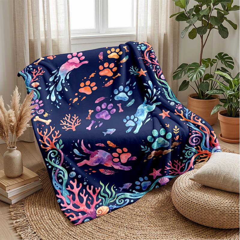 Underwater Marine Life Theme Blanket Lightweight Warm Flannel Blanket Decorative Throw Blanket for Home Decoration