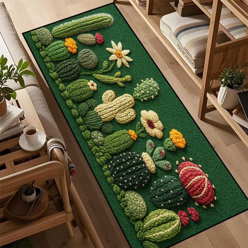 VIKAMA Green Cactus Rug Anti-Slip Entrance Welcome Floor Mat Bathroom Kitchen Bedroom Carpet Home Decoration
