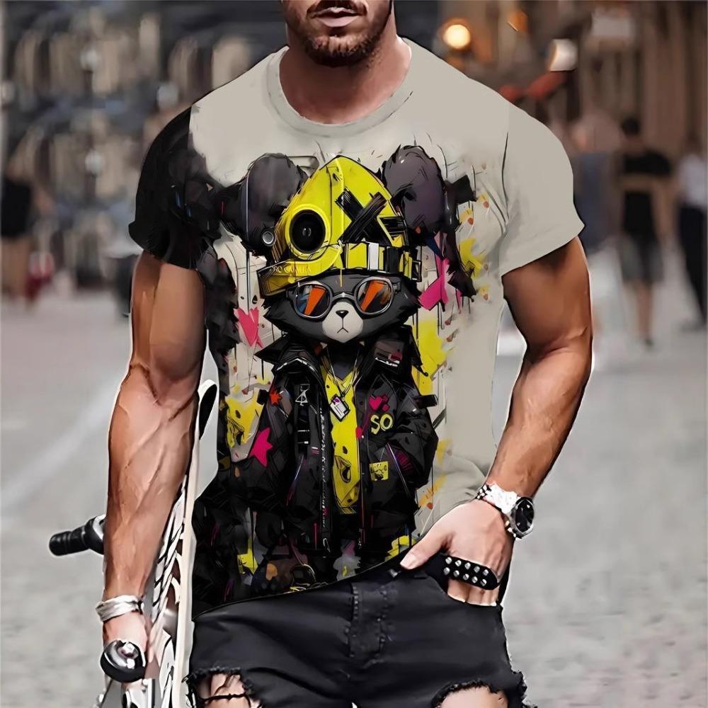 Camiseta de Hombre Estampada en 3D Manga Corta Cuello Redondo Pulóver Top Casual