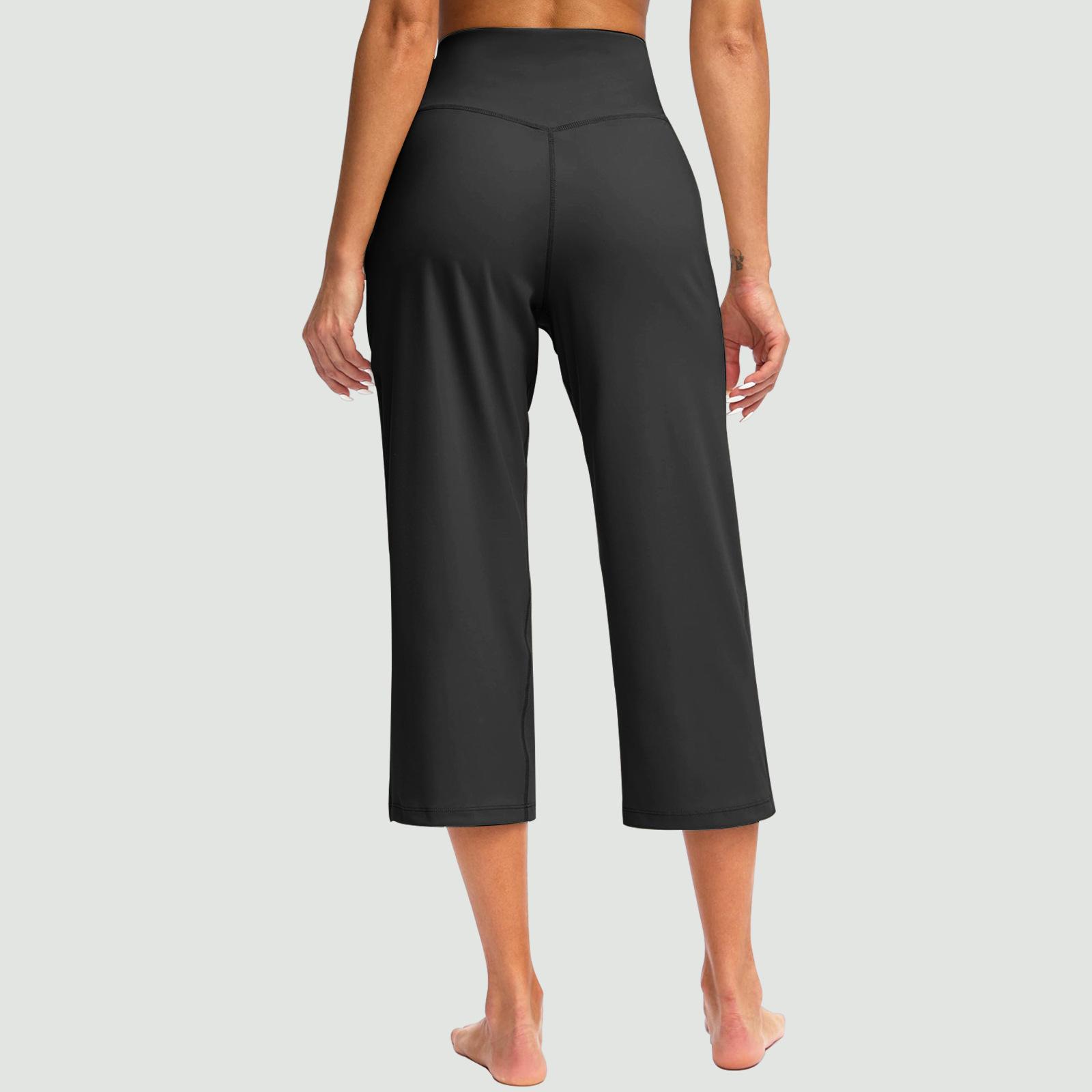 Women S High Waist Straight Leg Pocketed Stretch Yoga Pants S чёрный