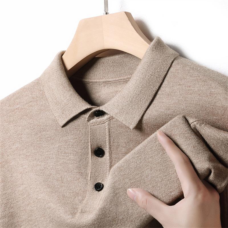 Langarm Revers Polo Strickpullover Einfarbig T-Shirt Pendler Schlicht Unterteil Pullover Herren