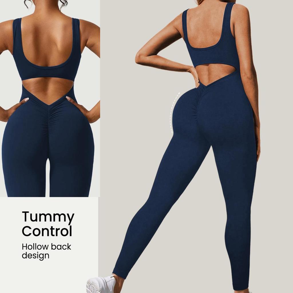 Women's European & American High-Elastic Yoga Bodysuit with Sexy Back Design and Tight-Fitting Long Pants