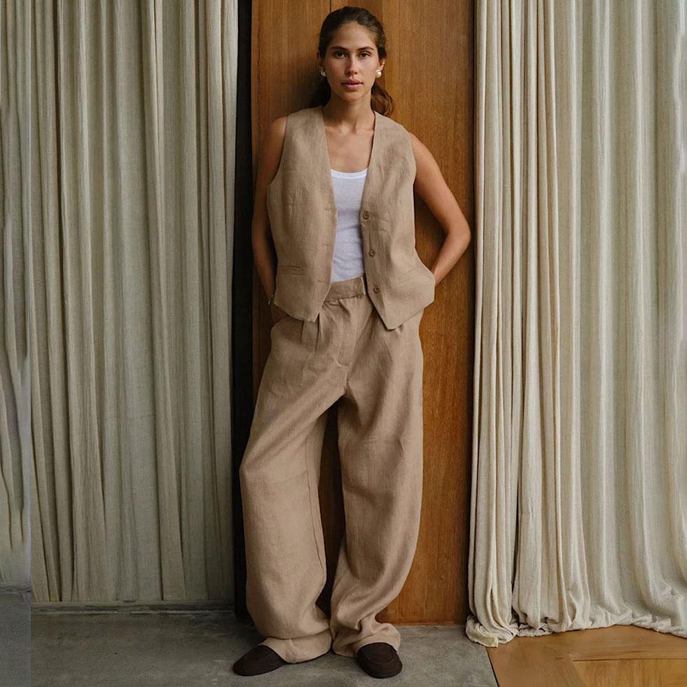 Kvinners Høst Vinter V-hals Dobbel Breasted Ensfarget Temperament Pendeldress Vest