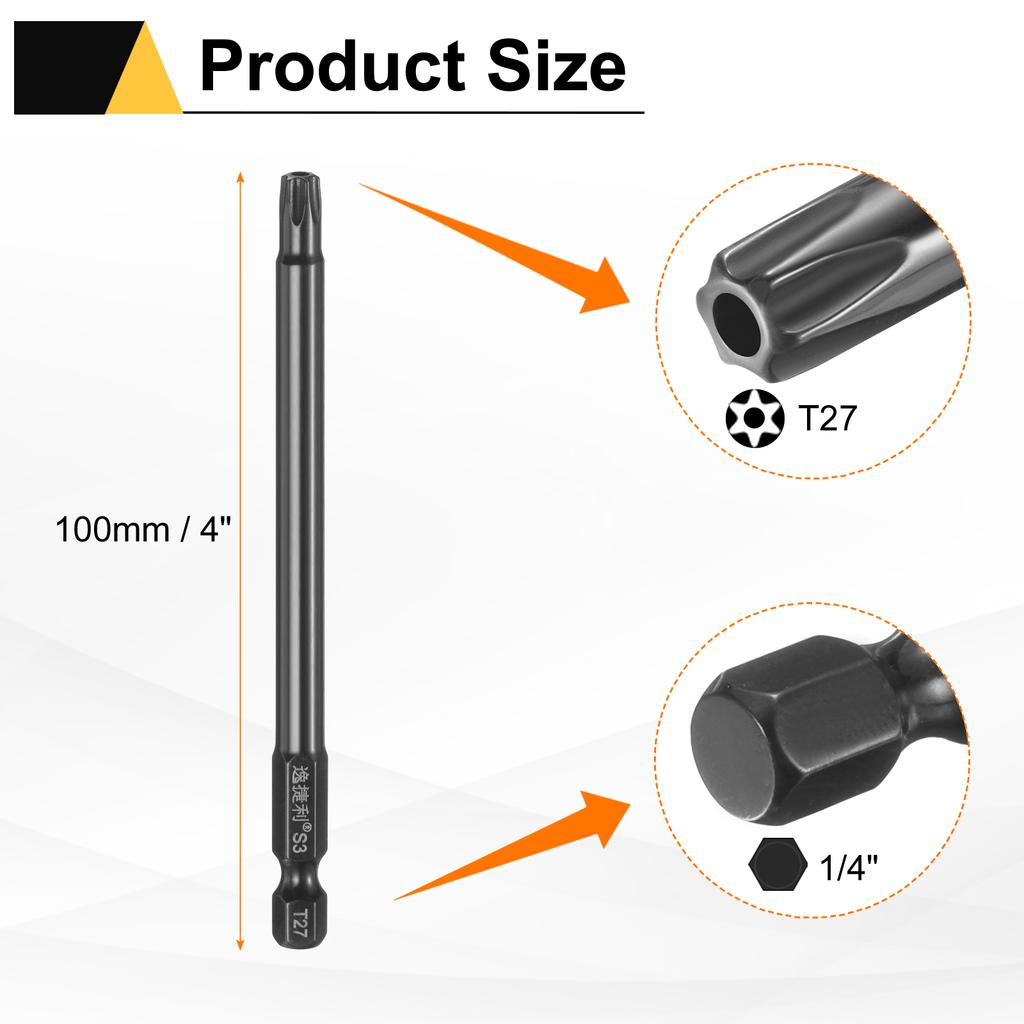 6pcs T6-T40 Torx Screwdriver Bit 1/4" Hex Shank 75mm/100mm S3 Steel Magnetic Tamper Proof Star 6 Point Head Hex Screw Driver Bit