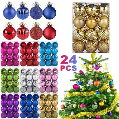 24PCS 3CM Christmas Tree Balls Ornament Xmas Baubles Birthday Party Wedding Decor Xmas Hanging Seasonal Decorations Festival Holiday Decor