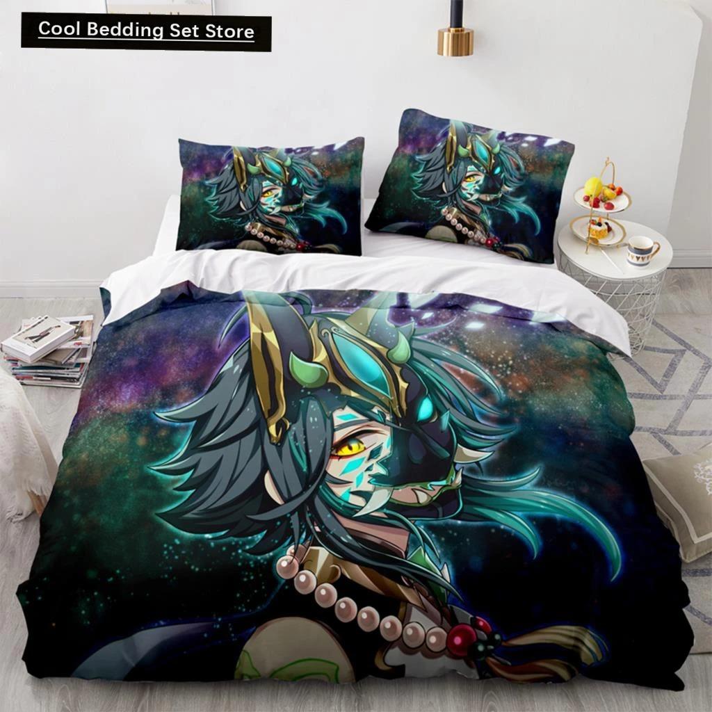 3D Print Anime Genshin Impact Xiao SUCROSE Qiqi Duvet Cover Cartoon Bedding Sets Bed Set Quilt Comforter Covers Home Textiles