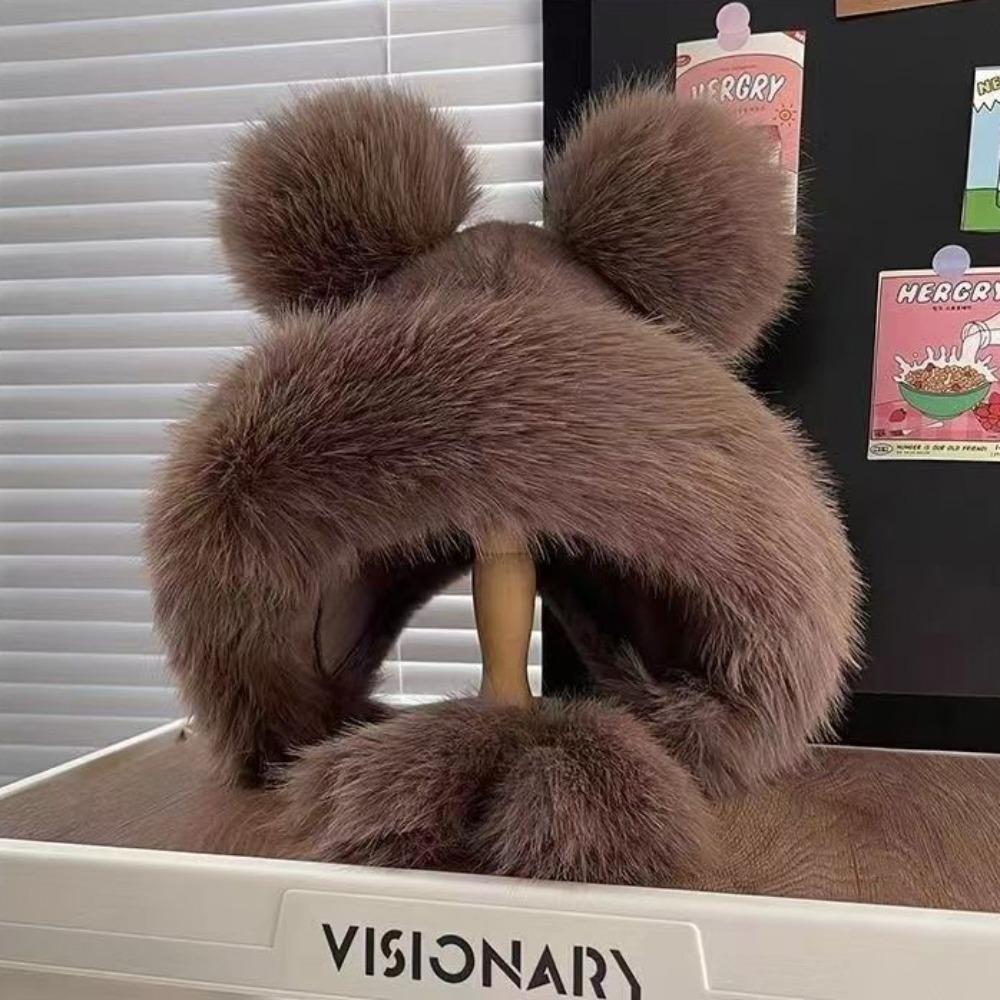 Wool Ear Protection Hat Warm Fluffy Bucket Hat Cute Winter Plush Hat  Women