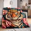 1pc Tiger Crown Floral Soft & Warm Polyester Knit Blanket, Digital Printed, All-Season Throw for Napping, Traveling, Sofa Yy250906046
