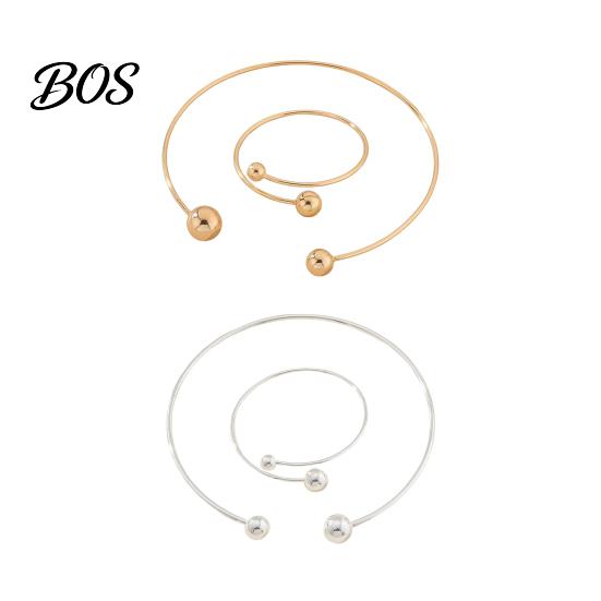 Daily Wear Jewelry 2Pcs/Set Necklace Bracelet Set, Adjustable Opening with Double Ball Set Beads, Fade Resistant Choker for Minimalist Gift