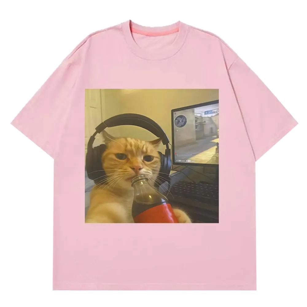 Funny Gamer Cat Meme Printed Tshirt Women Fashion Summer Short Sleeved Casual Harajuku Tshirts Tops Casual Clothing