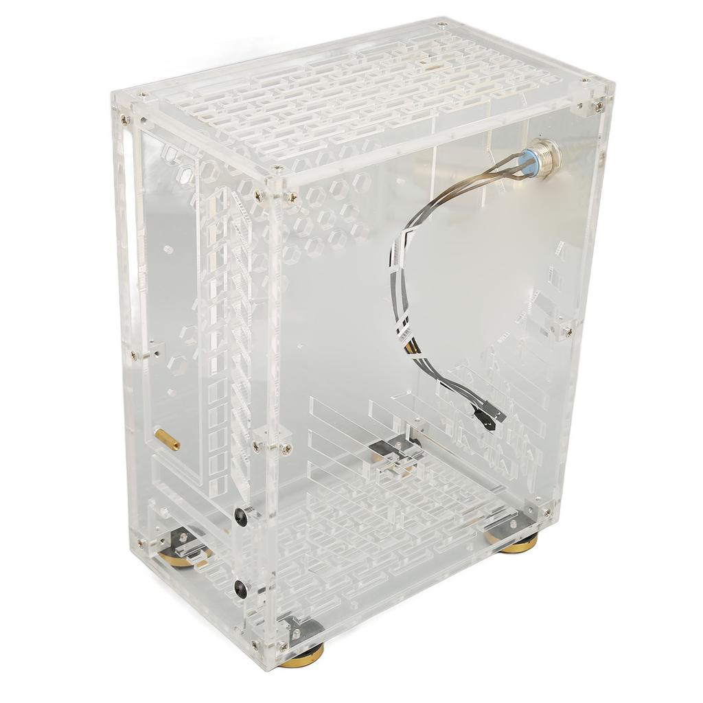 Mini ITX Case 4.3L Clear Acrylic Panel 360 Degree Cooling Cushioning Foot Pads Mini PC Case for FLEX 1U Power 2.5in SSD