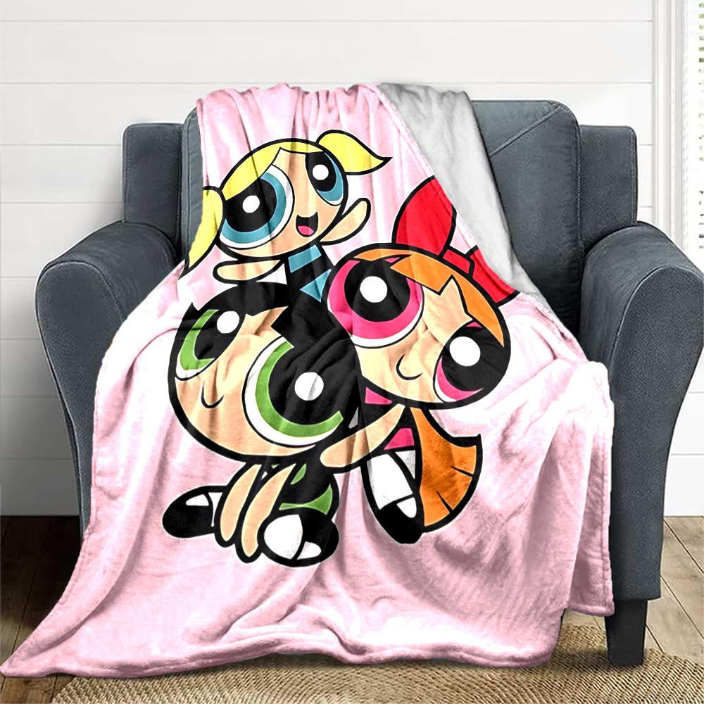 1pc Powerpuff Girls Flannel Throw Blanket Lightweight Soft Warm All Season Blanket for Sofa, Bed, Travel,L1028122