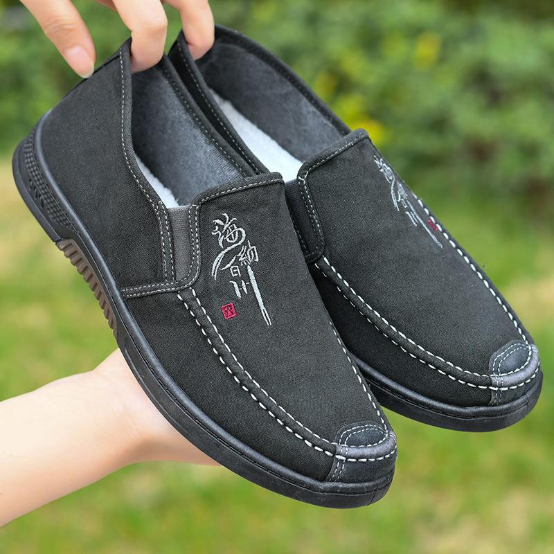 Old Beijing Cloth Shoes Men's High-end Non-slip and Wear-resistant Soft-soled Shoes One-pedal Elderly Shoes Casual Shoes Work Canvas Shoes