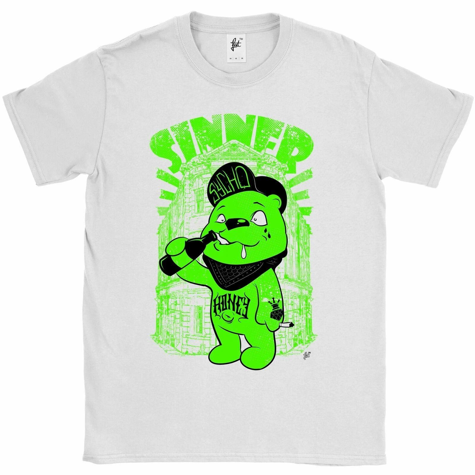 Sinner Psycho Tattoo Honey Bear Drinking & Smoking Mens T-Shirt XXXXL