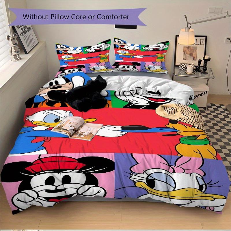 3pcs Mickey, Minnie Printed Bedding Set, Breathable And Soft, Machine Washable, Christmas Gift, Suitable for Bedroom Decoration, 087