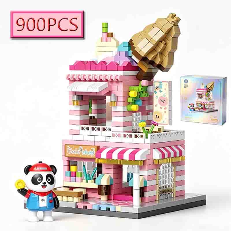 

Moc 900Pcs Trendy Ice Cream Flower Shop City Street View Construction Model Ornaments Construction Blocks Diy Children S Game Toys