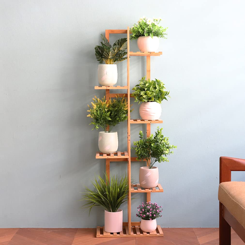 UNHO Blumenständer Blumenregal Bambus Blumenständer 6 Etagen Hoch Schmal Gartenregal Zimmerpflanzen Blumentöpfe Töpfe Bonsai Ständer Innen Außen Natur