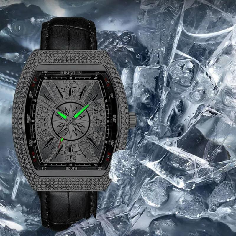 KIMSDUN Men's Watches Luxury Metal Sky Star Fashion Barrel Full Diamond Large Dial Waterproof Luminous Male Quartz Clock Watch