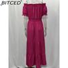 BITCED Long Dress with Open Back and Elastic Waist Popular Bohemian Style with Open Shoulders