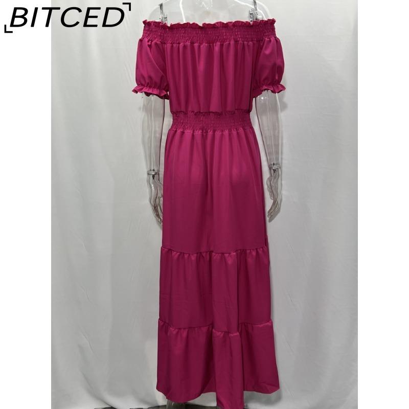 BITCED Long Dress with Open Back and Elastic Waist Popular Bohemian Style with Open Shoulders