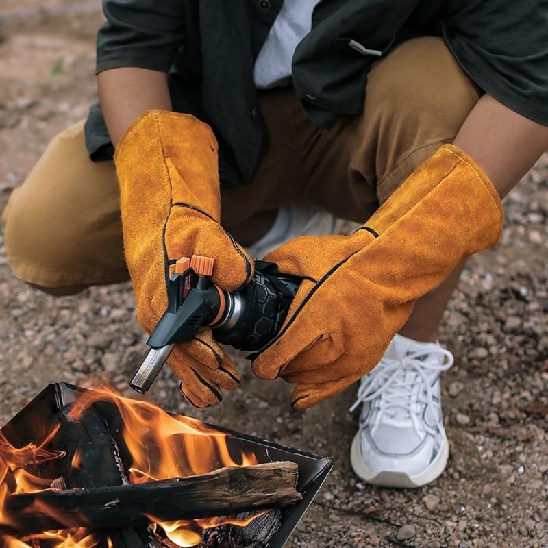 Long Sleeve Work Heat Resistant Fire Gloves Oven Mitts for BBQ Fireplaces Stove
