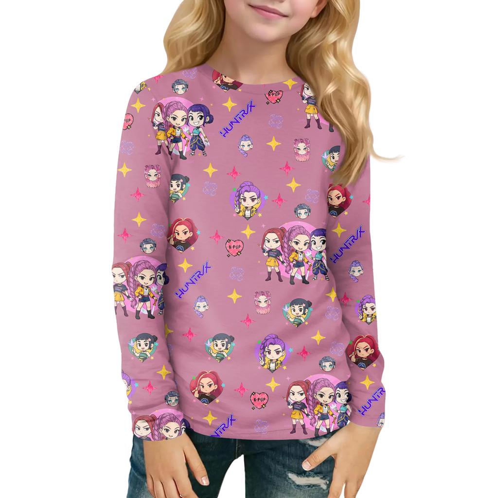 Children's Witch  Printed Long Sleeved Round Neck Top With Floral Print For Daily Casual T-shirt