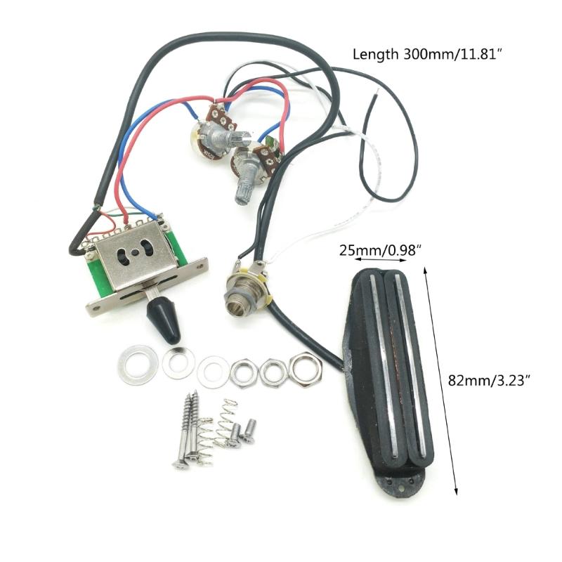 Prewired Guitar Wiring Harness with Double Hot Rail Pickups Sets 1 Tone 1 Volume 3 Way Switch 1 Jack for Electric Guitar