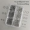 6 Grids Mix Punk Piercing Perforable Round Circle Ring White K Gun Black Alloy Nail  Decorations Manicure Charms