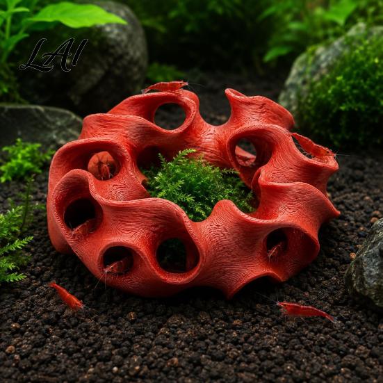 Safe Shrimp Shelter for Tank 3D Printed Aquarium Hideout Cave Wavy Hollow Ring Fish Shelter Environment Enhancer Breeding Hiding Hole Decor,