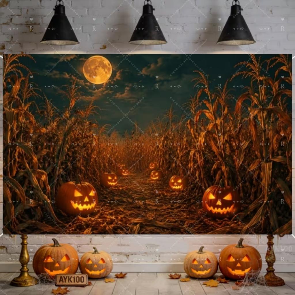 Halloween Decor Supplies Banner Spooky Graveyard Pumpkin Bat Skull Background Festival Party Decor Photography Backdrop Props483