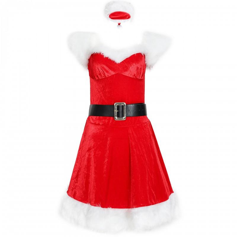 Sexy Christmas Party Costume Women Role Play Santa Dress M XL Size Festive Stage Outfit
