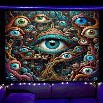 Psychedelic Eye of God UV Tapestry Print Large Tapestry Wall Hanging Wall Tapestry Decor Living Room Bedroom Home