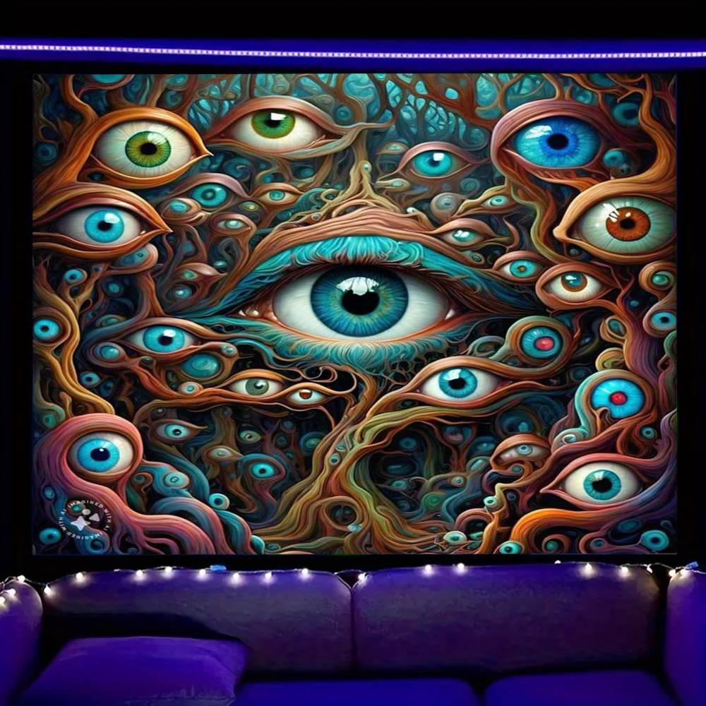 Psychedelic Eye of God UV Tapestry Print Large Tapestry Wall Hanging Wall Tapestry Decor Living Room Bedroom Home